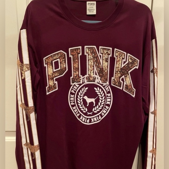 PINK Victoria's Secret maroon sequined long sleeve shirt - Picture 2 of 5